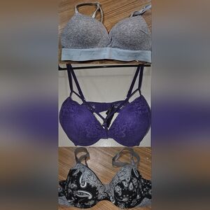 Victoria's Secret PINK 34C Bra 3pc Bundle Bombshell/Lace/Paisley Print